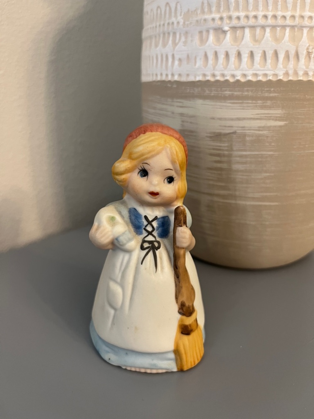 Vintage Jasco White, Blue Porcelain Girl Bell Figurine 1978
